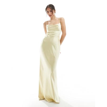 Pretty Lavish Bruidsmeisjes Keisha Satijnen maxi jurk met gedrapeerde halslijn in geel