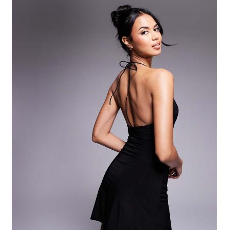 Fashionkilla Exclusives Mini jurk van gladde, vormende stof met halternek, gedrapeerde halslijn en lage rug in zwart