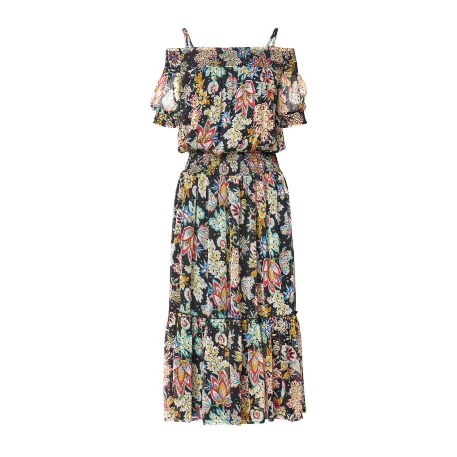 KOROSHI KOROSHI Jurk geel / lichtrood / zwart / wit -