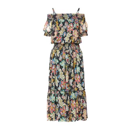 KOROSHI KOROSHI Jurk geel / lichtrood / zwart / wit