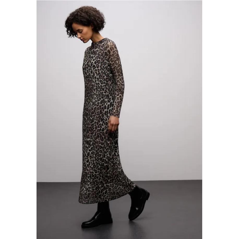 Street One Jurk met plooien van mesh - Bruin