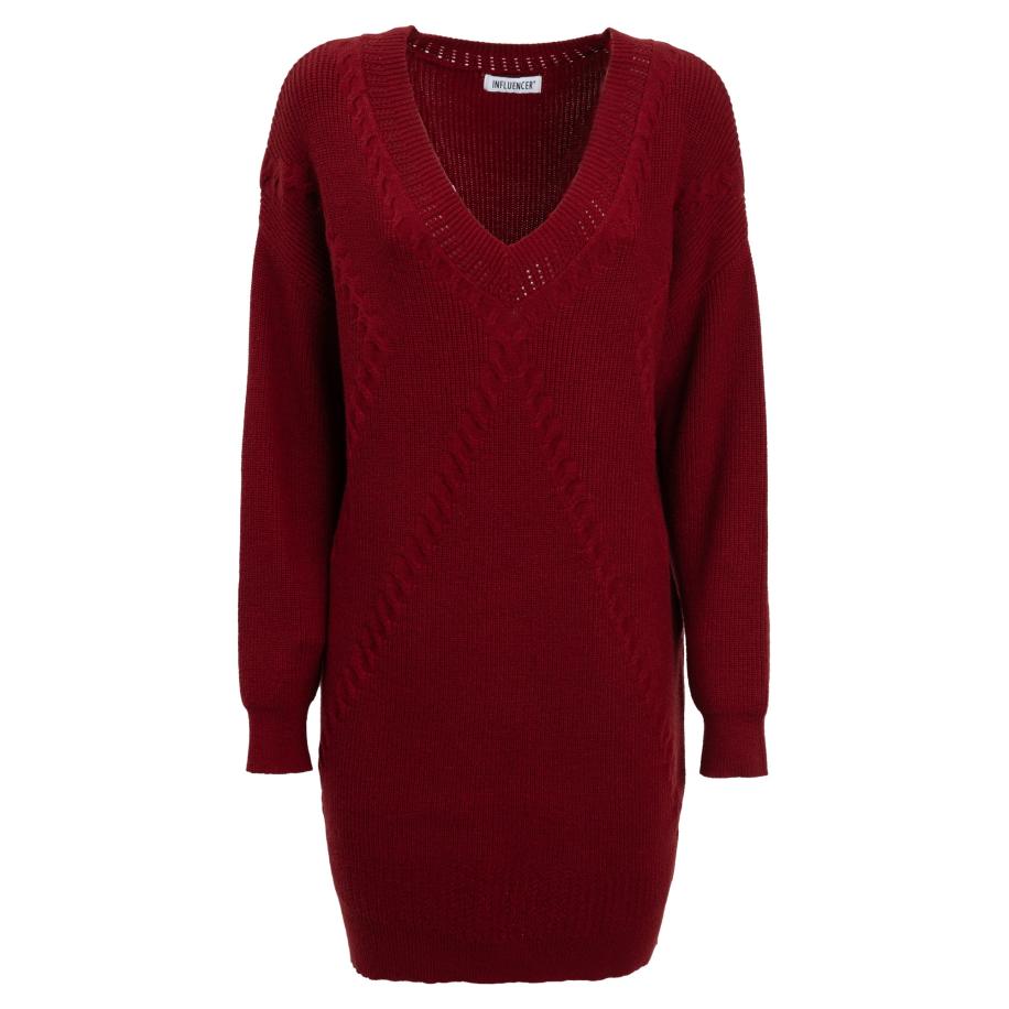 Influencer Influencer Gebreide jurk donkerrood -