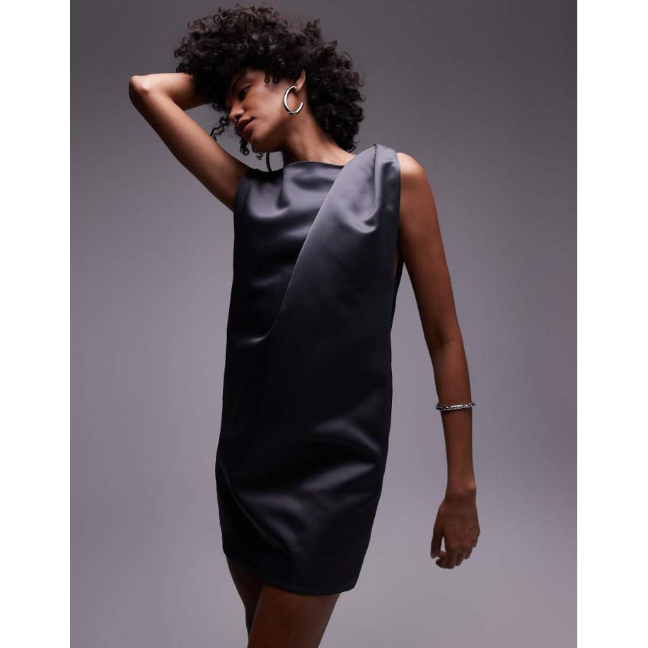 Mango Capsule Mini jurk van satijn in middengrijs Grijs