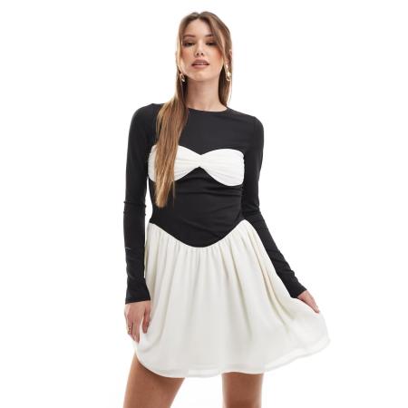 The Frolic Exclusives Mini skaterjurk met contrasterende buste in zwart en wit-Veelkleurig