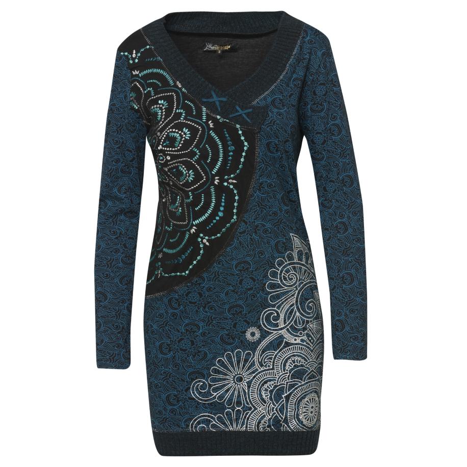 KOROSHI KOROSHI Jurk petrol / mintgroen / zwart / wit -