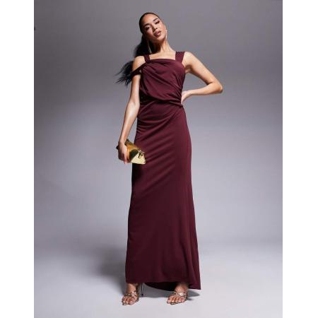 ASOS DESIGN Maxi-jurk met geknoopte halslijn en dubbele schouderbandjes in bordeauxrood