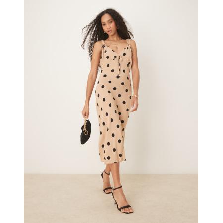 Nobody's Child Jamilia Midi jurk met bandjes in lichtbruin met stippen