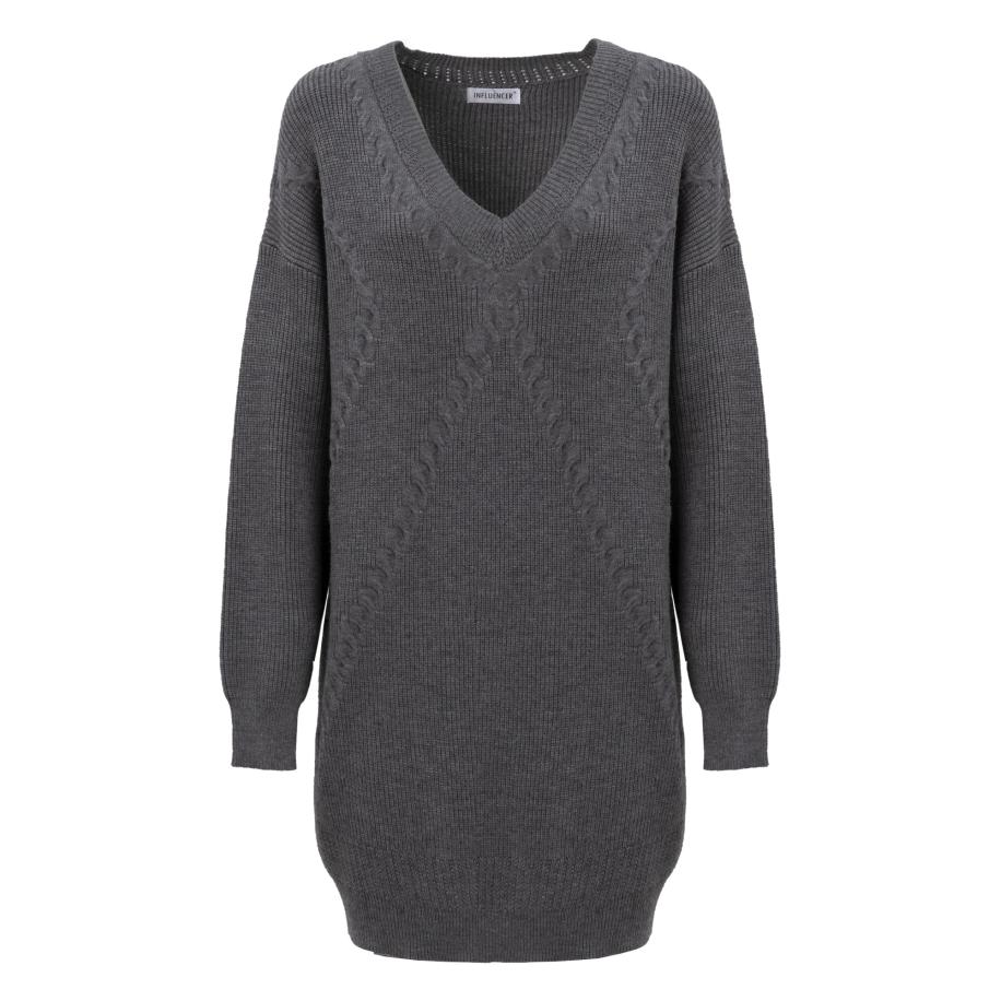 Influencer Influencer Gebreide jurk grijs -