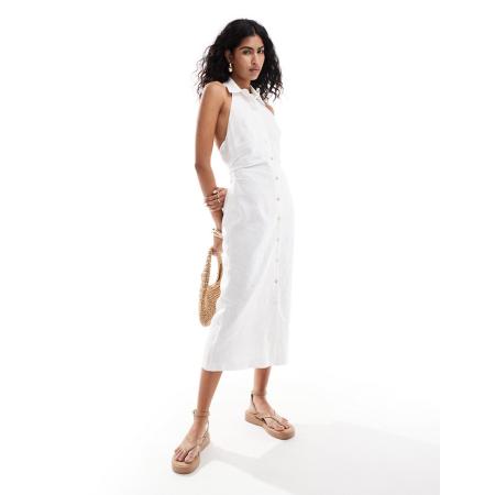 Mango Selection Linnen overhemdjurk met halternek in wit