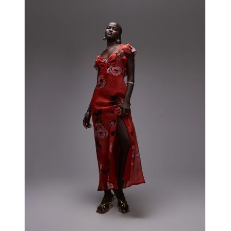 Topshop Gelegenheidskleding Maxi jurk met fladdermouwen en roze rozenprint