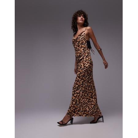 Topshop Midi-slipdress met gedraaide achterkant met accent, gedrapeerde halslijn en abstracte stippenprint-Veelkleurig
