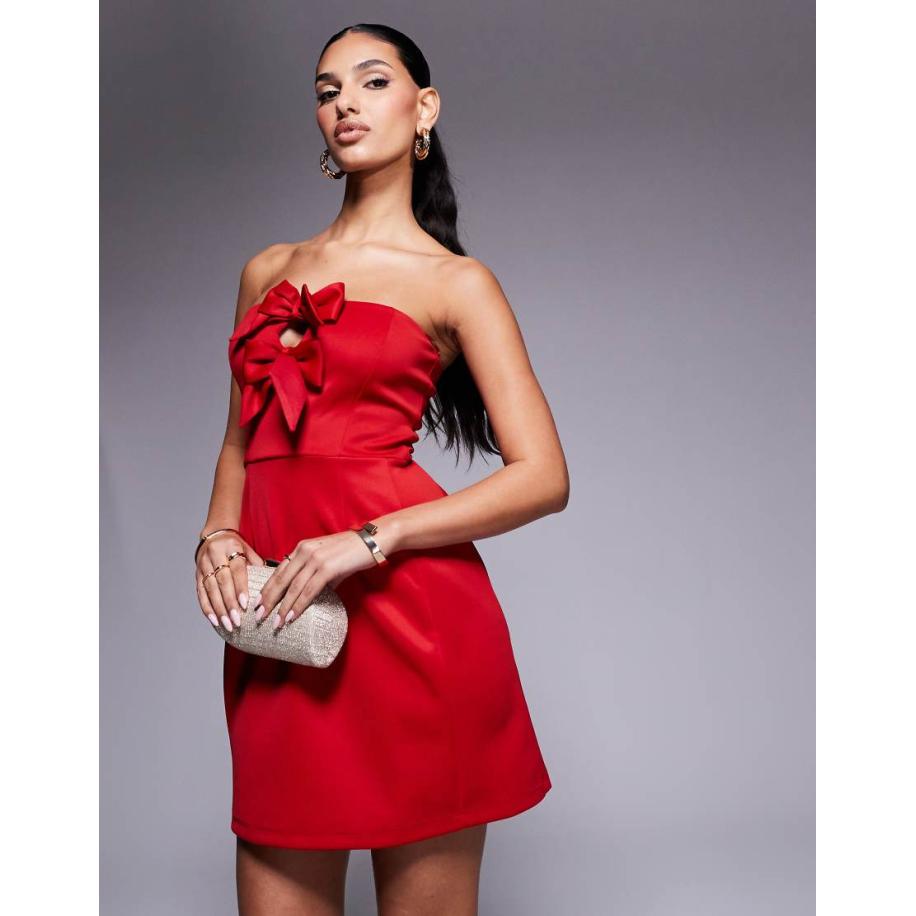 New Look Bandeau mini jurk met strikdetail in rood Rood