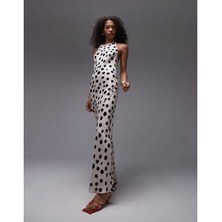 Topshop Maxi halterjurk in zwart-witte stippen-Veelkleurig