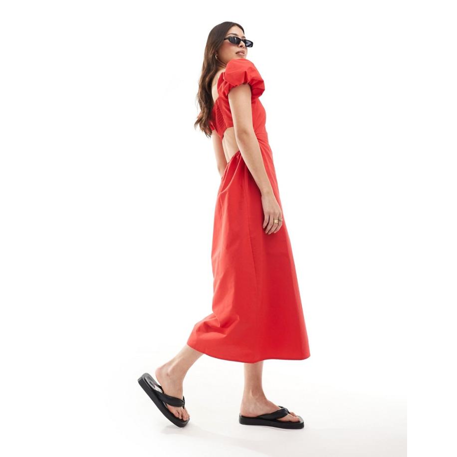 Stradivarius Maxi jurk met pofmouwen in rood Rood