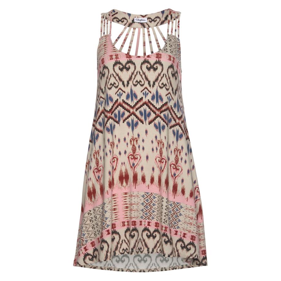 Buffalo BUFFALO Strandjurk crème / blauw / lichtrood / zwart -