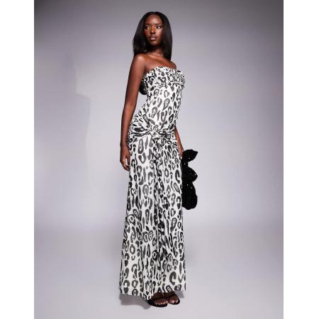 AFRM Rosalie Maxi bardot-jurk met geknoopt detail in luipaardprint-Veelkleurig