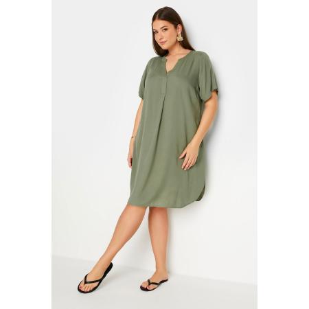 Yours Tuniekjurk Met Plooidetail En Korte Mouwen In Kakigroen Size 48