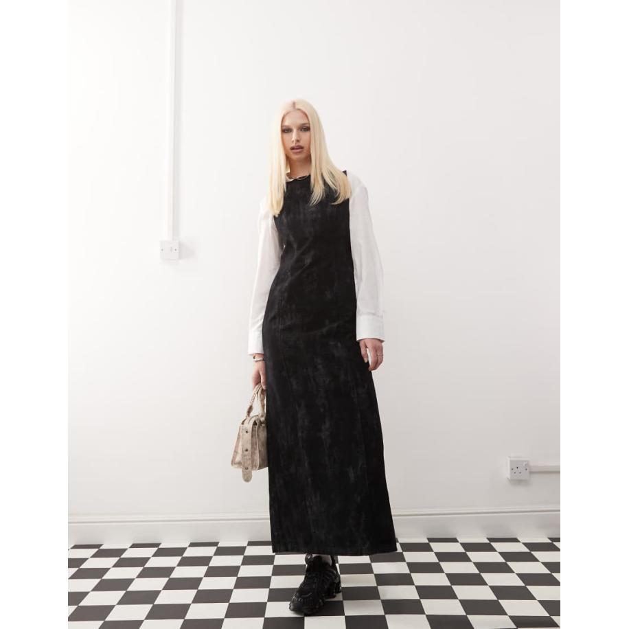 COLLUSION Geflockte denim midi-jurk met camouflageprint-Veelkleurig Multicolor