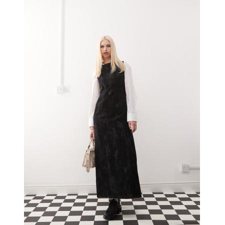 COLLUSION Geflockte denim midi-jurk met camouflageprint-Veelkleurig