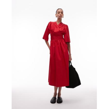 & Other Stories Midaxi jurk van popeline met overslag en pofmouwen in rood