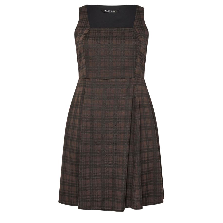 Yours Plus Size Chocolate Brown Check Pinafore Dress Size 48 Bruin