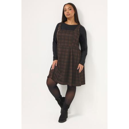 Yours Plus Size Chocolate Brown Check Pinafore Dress Size 42