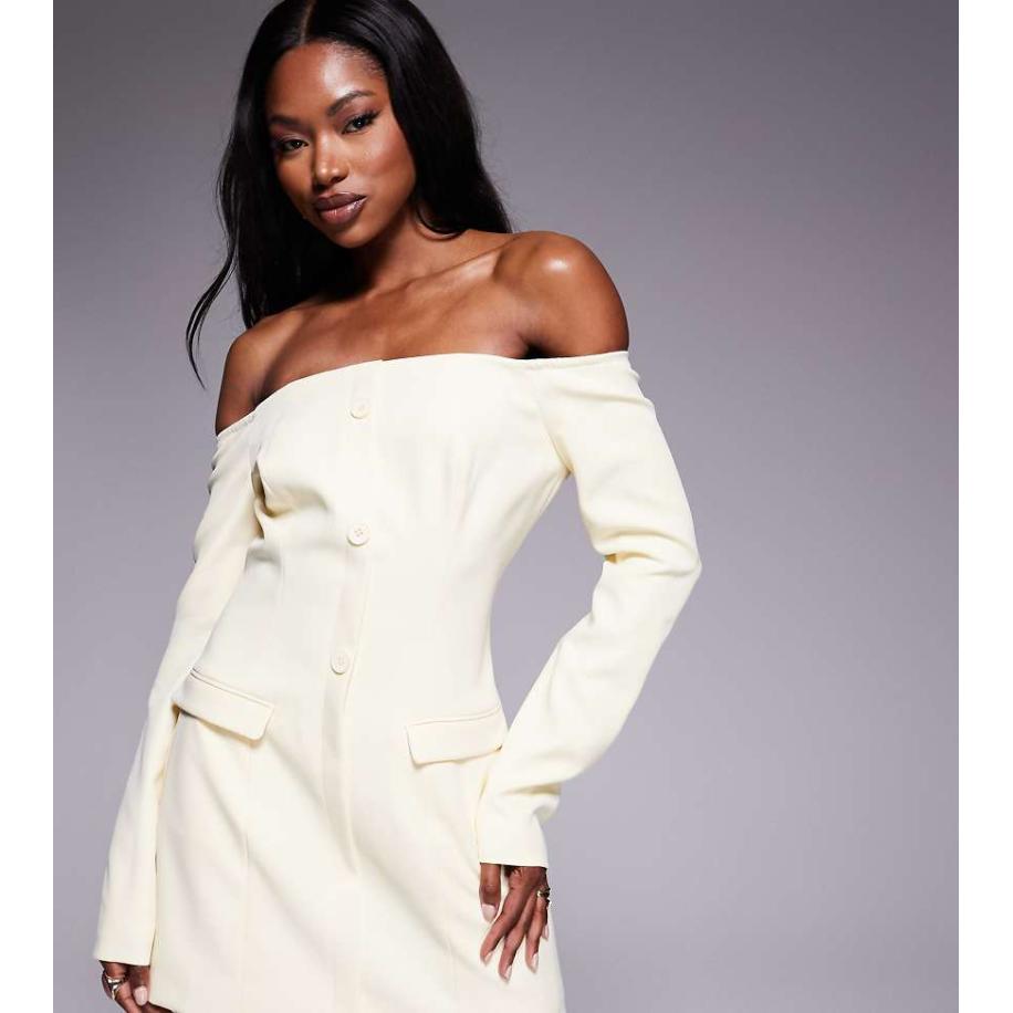 Kaiia Exclusives Elegante mini-bardotjurk met knopen voor en zakje in citroengeel Geel