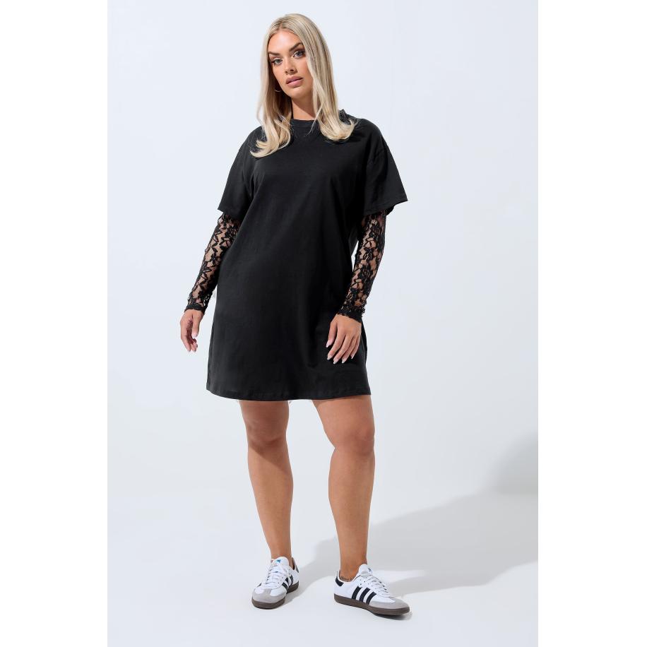 Limited Collection Zwarte Kanten Mouwjurk Size 54-56 Zwart