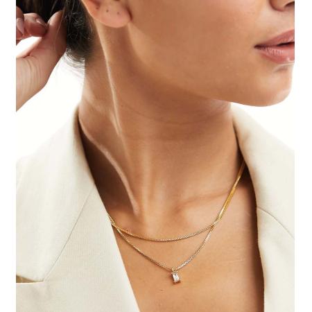 ASOS DESIGN 14k vergulde meerlaagse ketting met hangertje van zirkonia met cadeauzakje-Goud