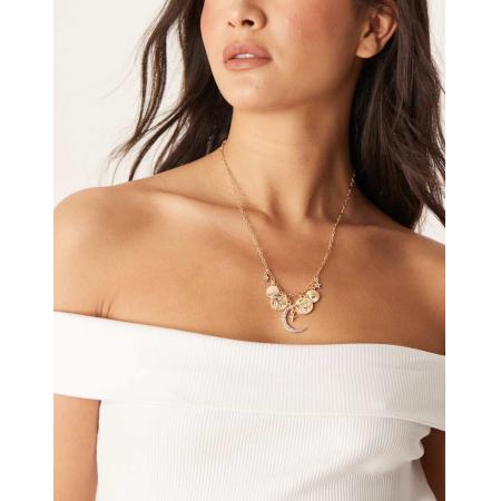 DesignB London Ketting met meerdere astrologische hangertjes in goudkleur