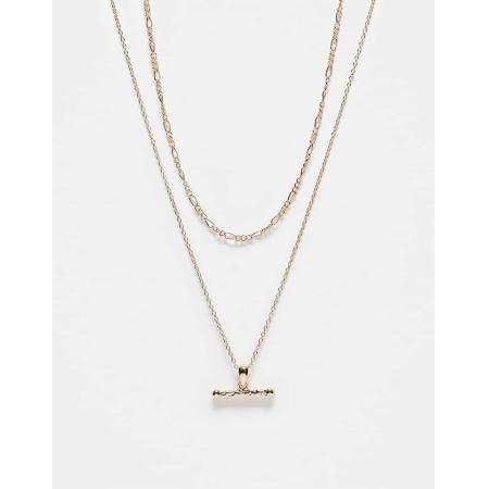 Reclaimed Vintage Unisex schakelketting met 2 lagen en T-staafje in goudkleur