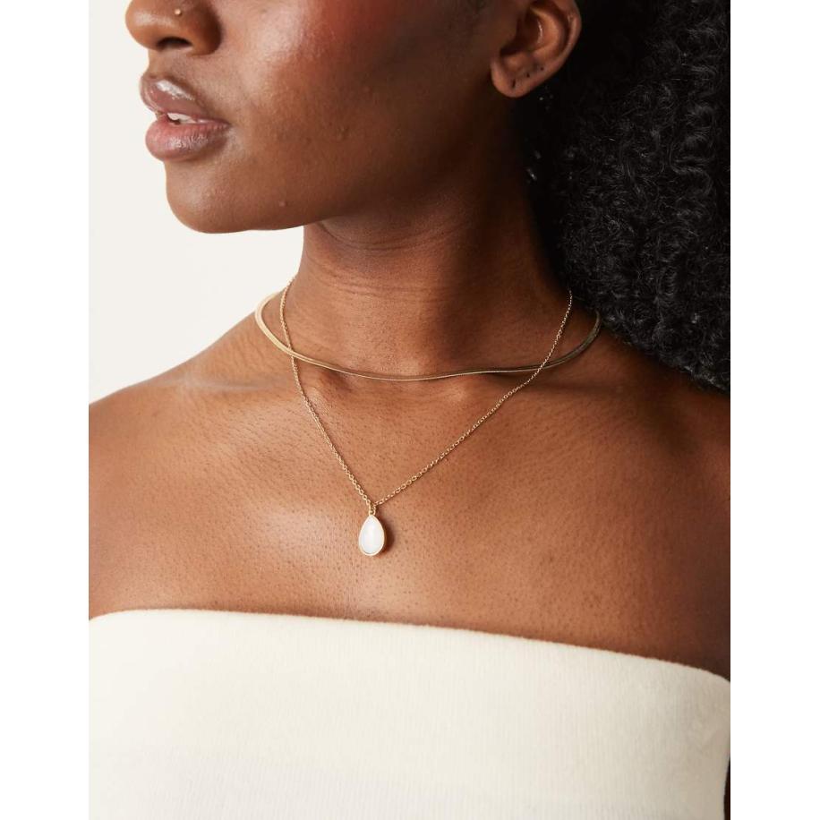 DesignB London Meerlaagse ketting met halfedelsteen in goudkleur Goud