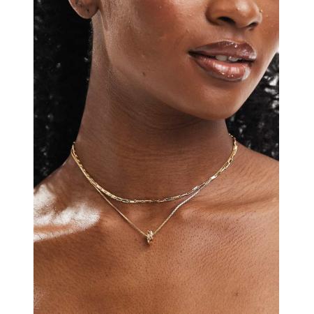 ASOS DESIGN Set van 2 kettingen met getextureerde schakels en knoopje in goudkleur