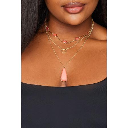 Yours Ketting Met Drie Lagen En Hangertjes Met Gekleurde Siersteentjes In Goudsize One Size