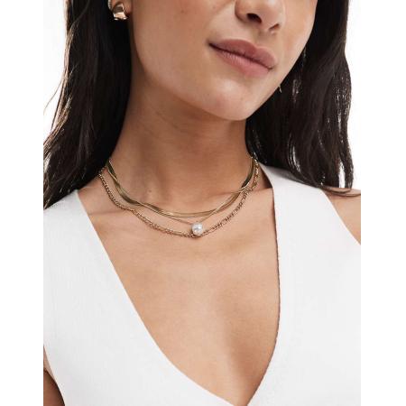 Pieces Meerlaagse ketting met pareldetail in goud