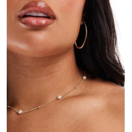 Pieces Curve Ketting met parels en bolletjes in goud