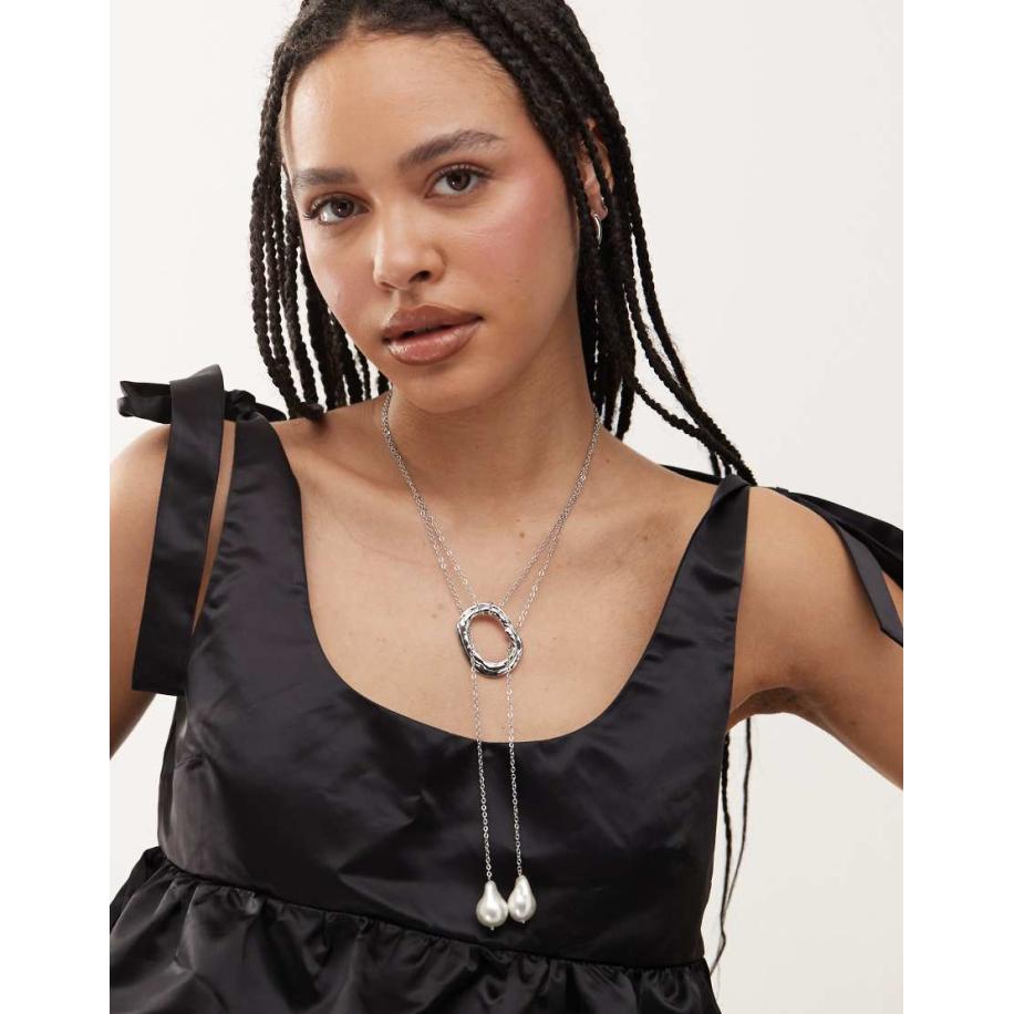 Petit Moments Sunset Statement lariat-ketting met parelhangertjes in zilver-Goud Goud