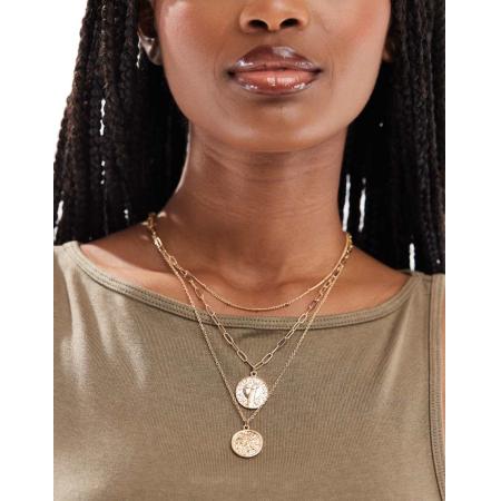 Pieces Meerlaagse schakelketting met munthangertje in goud