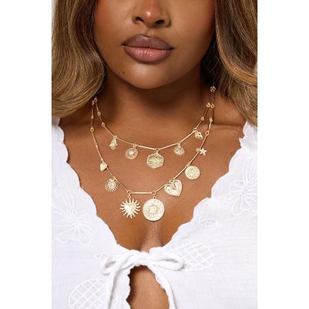 Yours Gold Tone Pendant Charm Layered Chain Necklace Size One Size