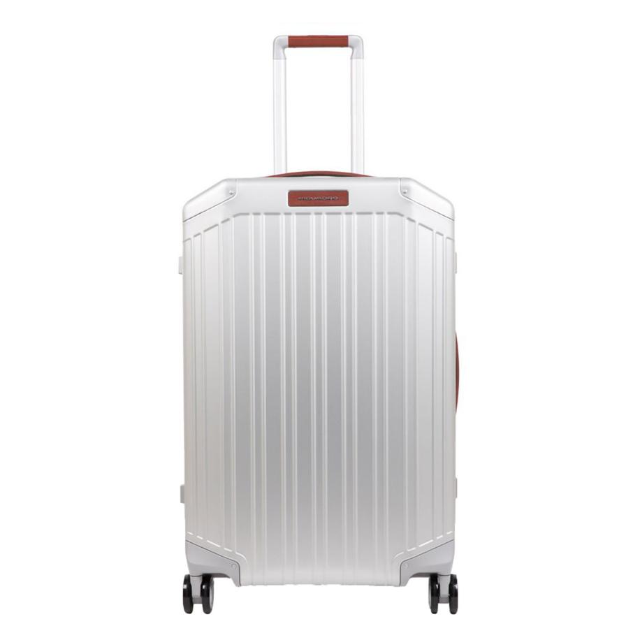 Piquadro Alu Medium 4 Wheel Trolley grigio / cuoio Zilver