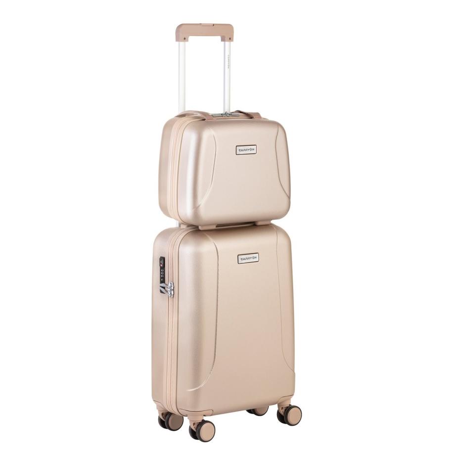 CarryOn Skyhopper 4 Wiel Trolley 55 + Beautycase Set champagne Goud