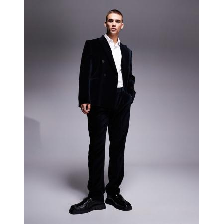 ASOS DESIGN - Slim-fit pantalon van katoenfluweel met plooi aan de voorkant in zwart