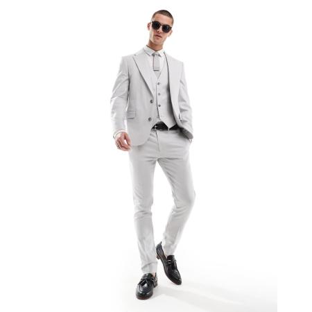 ASOS DESIGN - Smalle pantalon van linnenmix in grijs