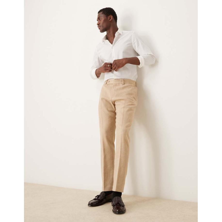 ASOS DESIGN - Nieuwe skinny pantalon van wolmix in beige met kleine pied-de-poule-Neutraal Multicolor