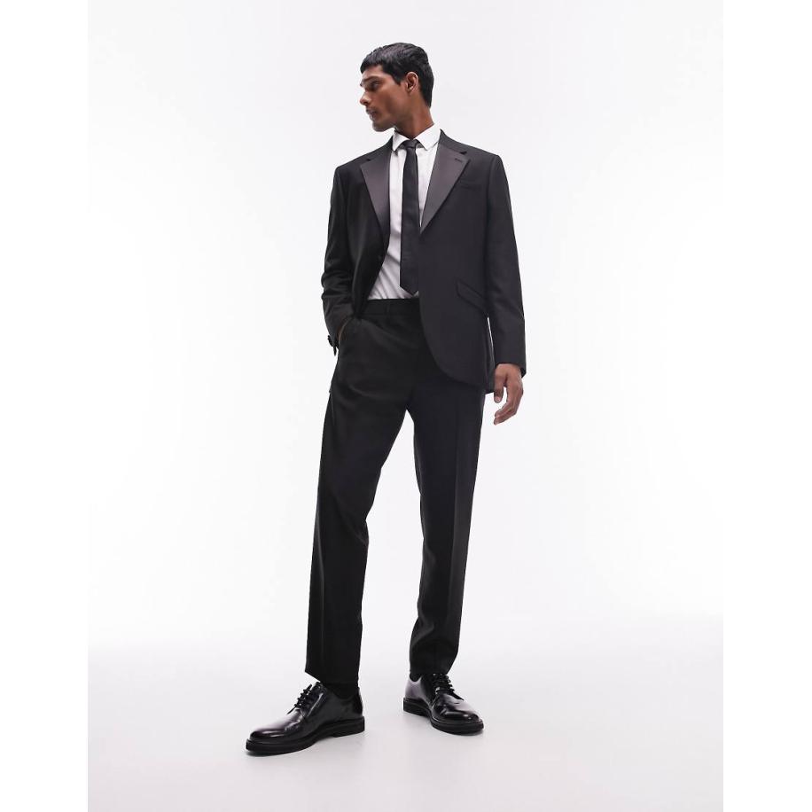 Topman - Smalle smoking pantalon met ton-sur-ton streep van satinet in zwart Zwart