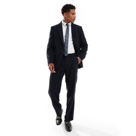 ASOS DESIGN - Smalle pantalon van wolmix in marineblauwe keperstof-Zwart