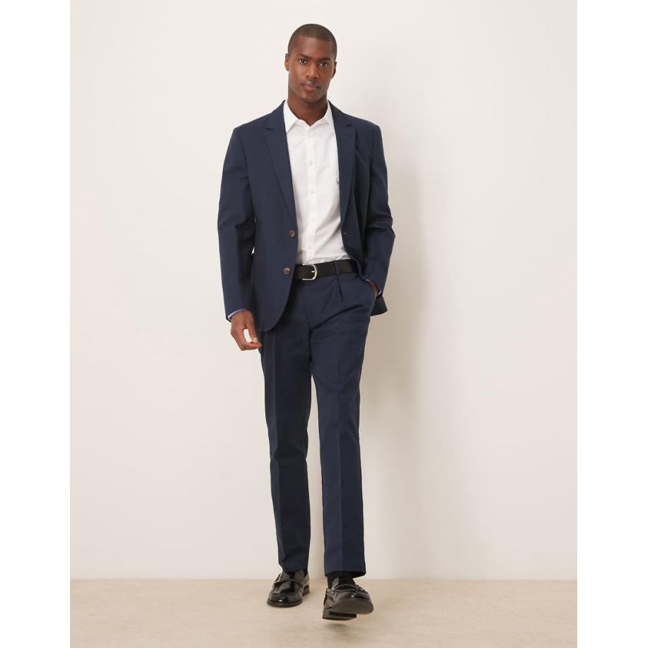 ASOS DESIGN - Smalle pantalon van zacht katoen in marineblauw Blauw