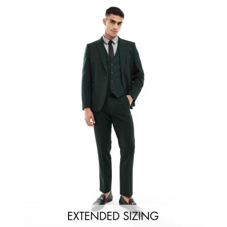 ASOS DESIGN - Smalle pantalon van wolmix met visgraatmotief in groen