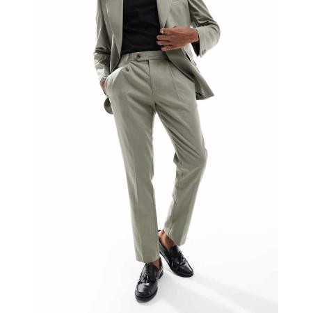 ASOS DESIGN - Smalle pantalon van linnenmix in kaki-Groen