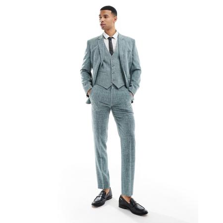 ASOS DESIGN Wedding - Smalle pantalon met crosshatch-patroon-Groen